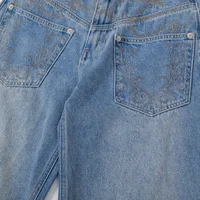 Jiayiku Men's  New American Vintage Embroidered Washed Jeans Men's And Women's Vibe Machete Wide Leg Pants main image 4