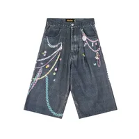 Jiayiku Men's   High Street Fashion Brand Denim Shorts 3D Printed Baggy Wash Pants For Men And Women main image 1