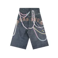 Jiayiku Men's   High Street Fashion Brand Denim Shorts 3D Printed Baggy Wash Pants For Men And Women main image 2