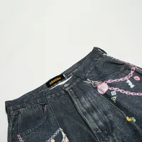 Jiayiku Men's   High Street Fashion Brand Denim Shorts 3D Printed Baggy Wash Pants For Men And Women main image 3