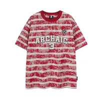 Jiayiku Men's  Summer American Jersey Retro Fashion Brand Heavy 300g Graffiti Stripe Short Sleeve T-shirt Men main image 2