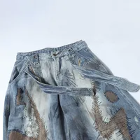 Jiayi Library Men's  New American High Street RO Style Heavy Washing Shaped Scimitar Jeans Wide Leg Pants main image 3