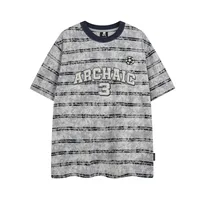 Jiayiku Men's  Summer American Jersey Retro Fashion Brand Heavy 300g Graffiti Stripe Short Sleeve T-shirt Men main image 3