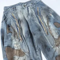 Jiayi Library Men's  New American High Street RO Style Heavy Washing Shaped Scimitar Jeans Wide Leg Pants main image 4