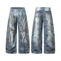 Jiayi Library Men's  New American High Street RO Style Heavy Washing Shaped Scimitar Jeans Wide Leg Pants main image 5