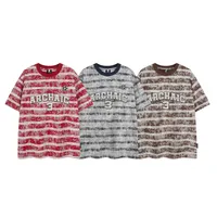 Jiayiku Men's  Summer American Jersey Retro Fashion Brand Heavy 300g Graffiti Stripe Short Sleeve T-shirt Men main image 5