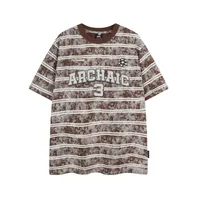 Jiayiku Men's  Summer American Jersey Retro Fashion Brand Heavy 300g Graffiti Stripe Short Sleeve T-shirt Men sku image 3