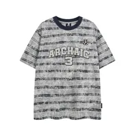 Jiayiku Men's  Summer American Jersey Retro Fashion Brand Heavy 300g Graffiti Stripe Short Sleeve T-shirt Men sku image 11
