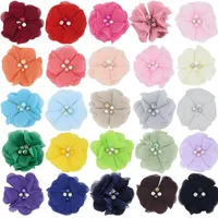 Handmade Chiffon Flower 6cm Hand-stitched Pearl Rhinestone Fabric Flower DIY Corsage Flower Head Flower Shoes And Hats Clothing Accessories main image 1