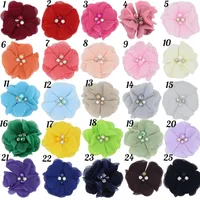 Handmade Chiffon Flower 6cm Hand-stitched Pearl Rhinestone Fabric Flower DIY Corsage Flower Head Flower Shoes And Hats Clothing Accessories main image 3