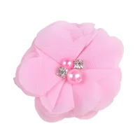 Handmade Chiffon Flower 6cm Hand-stitched Pearl Rhinestone Fabric Flower DIY Corsage Flower Head Flower Shoes And Hats Clothing Accessories sku image 22