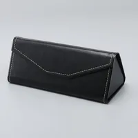 New Style Glasses Case Color Old Cowhide Anti-pressure Manual Pressing Triangle Folding Glasses Case Can Be Printed LOGO main image 4
