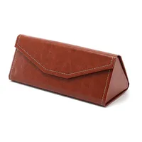 New Style Glasses Case Color Old Cowhide Anti-pressure Manual Pressing Triangle Folding Glasses Case Can Be Printed LOGO sku image 3