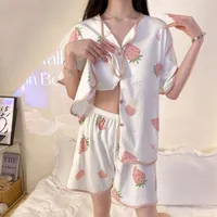 With Chest Pad Explosions Pajamas Women's Summer Thin Short-sleeved Shorts Cartoon Cute Women's Buttons Home Clothes Suit main image 2