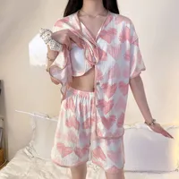 With Chest Pad Explosions Pajamas Women's Summer Thin Short-sleeved Shorts Cartoon Cute Women's Buttons Home Clothes Suit main image 3