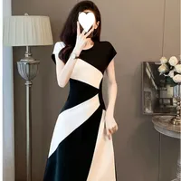 French Dress Summer  New Temperament Tight Waist Slimming High-grade Black And White Stitching Casual Skirt main image 4