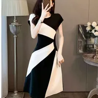French Dress Summer  New Temperament Tight Waist Slimming High-grade Black And White Stitching Casual Skirt main image 5