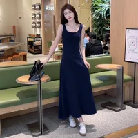 Blue Sleeveless Vest Sling Dress Children's Summer  New Seaside Vacation High Elegant Long Dress sku image 2