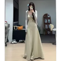 Blue Sleeveless Vest Sling Dress Children's Summer  New Seaside Vacation High Elegant Long Dress sku image 20