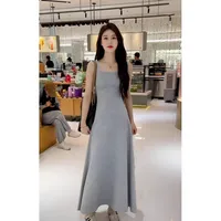 Blue Sleeveless Vest Sling Dress Children's Summer  New Seaside Vacation High Elegant Long Dress sku image 24