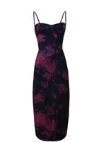 In Stock  -style Women's Elegant Slim-fit Waist Dress Strap Chest-revealing Flower Printed Long Dress For Women sku image 1