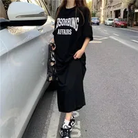 Hong Kong-style Summer Short-sleeved T-shirt Dress Women's New-style Loose Slimming Crewneck Letter Printed Mid-length Over-the-knee Dress main image 1