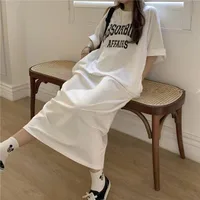 Hong Kong-style Summer Short-sleeved T-shirt Dress Women's New-style Loose Slimming Crewneck Letter Printed Mid-length Over-the-knee Dress main image 2