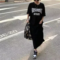 Hong Kong-style Summer Short-sleeved T-shirt Dress Women's New-style Loose Slimming Crewneck Letter Printed Mid-length Over-the-knee Dress main image 4