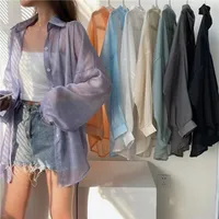 Good Quality Pearlescent Yarn Women's Summer Design Sense Thin Micro-transparent Long-sleeved Coat Sun-protective Shirt Loose Shirt main image 1