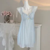 French Style Sling With Chest Pad One-piece Nightdress Pure Sexy Mesh Long Pajamas Summer New Home Clothes main image 1