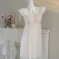 French Style Sling With Chest Pad One-piece Nightdress Pure Sexy Mesh Long Pajamas Summer New Home Clothes main image 2