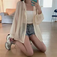 Good Quality Pearlescent Yarn Women's Summer Design Sense Thin Micro-transparent Long-sleeved Coat Sun-protective Shirt Loose Shirt main image 2