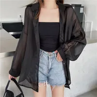 Good Quality Pearlescent Yarn Women's Summer Design Sense Thin Micro-transparent Long-sleeved Coat Sun-protective Shirt Loose Shirt main image 3