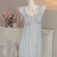 French Style Sling With Chest Pad One-piece Nightdress Pure Sexy Mesh Long Pajamas Summer New Home Clothes main image 4