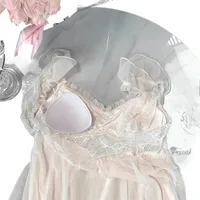 French Style Sling With Chest Pad One-piece Nightdress Pure Sexy Mesh Long Pajamas Summer New Home Clothes main image 5