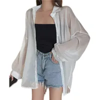 Good Quality Pearlescent Yarn Women's Summer Design Sense Thin Micro-transparent Long-sleeved Coat Sun-protective Shirt Loose Shirt main image 5