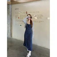 French-Style Floral Spaghetti Strap Waist-Cinching Dress Women's Set  Summer New Petite Elegant Age-Reducing Long Dress main image 3