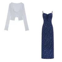 French-Style Floral Spaghetti Strap Waist-Cinching Dress Women's Set  Summer New Petite Elegant Age-Reducing Long Dress sku image 15