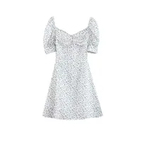 French  Dress Women's Summer New Style Floral Sleeves Showing Lace-Up Waist Elegant Bubble Short Skirt Retro main image 5
