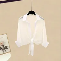 Plus Size Women's Clothing  New Summer Fat Slimming Suit Light Mature Style Chiffon Shirt Suspender Dress Two-Piece Set main image 2