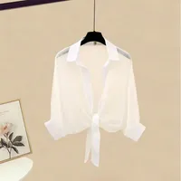 Plus Size Women's Clothing  New Summer Fat Slimming Suit Light Mature Style Chiffon Shirt Suspender Dress Two-Piece Set sku image 8