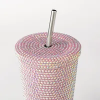 New Diamond-encrusted Insulated Water Cup Double-layer Diamond Tapered Straw Cup Beverage Cup Drinking Cup main image 1