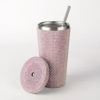 New Diamond-encrusted Insulated Water Cup Double-layer Diamond Tapered Straw Cup Beverage Cup Drinking Cup main image 2