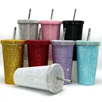 New Diamond-encrusted Insulated Water Cup Double-layer Diamond Tapered Straw Cup Beverage Cup Drinking Cup main image 4
