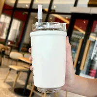 Cute Hand-painted Winter Cat Stainless Steel Thermos Cute Cartoon High Color Value Straw Straw Water Cup sku image 3