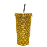 New Diamond-encrusted Insulated Water Cup Double-layer Diamond Tapered Straw Cup Beverage Cup Drinking Cup sku image 1