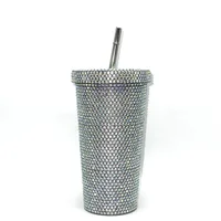 New Diamond-encrusted Insulated Water Cup Double-layer Diamond Tapered Straw Cup Beverage Cup Drinking Cup sku image 10