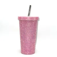 New Diamond-encrusted Insulated Water Cup Double-layer Diamond Tapered Straw Cup Beverage Cup Drinking Cup sku image 3