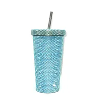 New Diamond-encrusted Insulated Water Cup Double-layer Diamond Tapered Straw Cup Beverage Cup Drinking Cup sku image 12