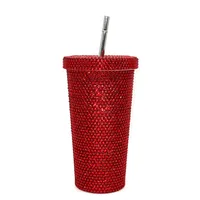 New Diamond-encrusted Insulated Water Cup Double-layer Diamond Tapered Straw Cup Beverage Cup Drinking Cup sku image 5